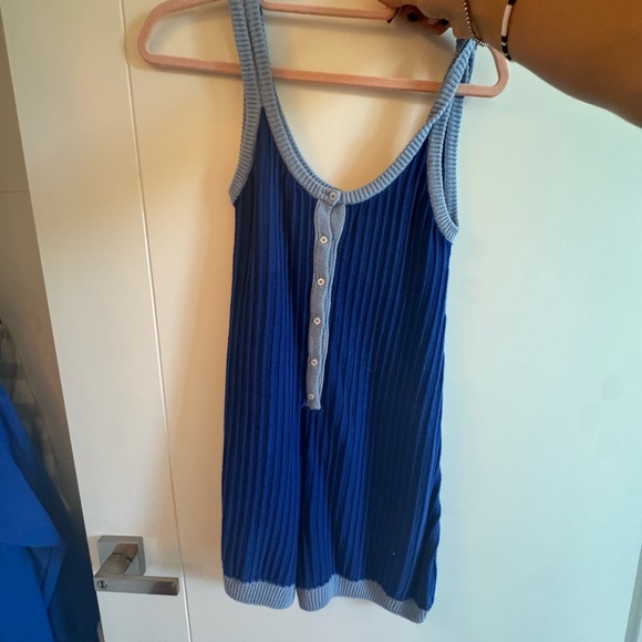 Free People Two-Tone Blue Ribbed Jumpsuit - Picture 1 of 1